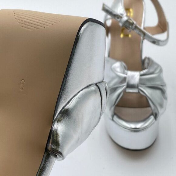 FSJ Silver Platform Chunky Block High Heel Sandals Peep Toe Ankle Strap Shoes - Picture 7 of 8